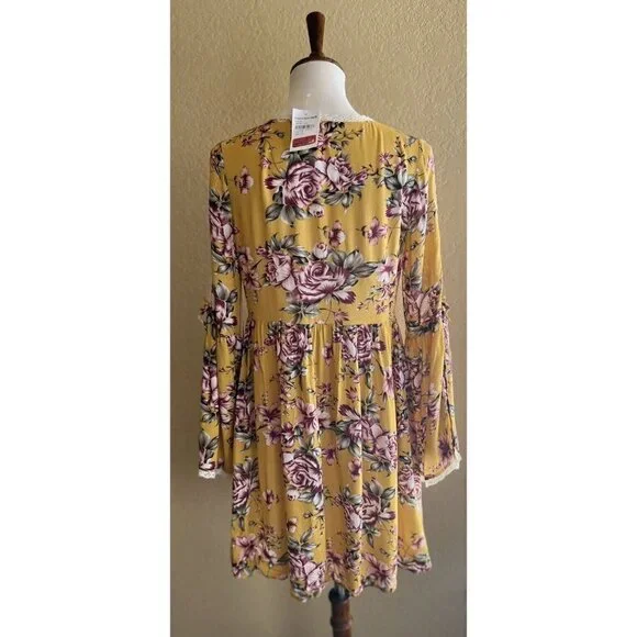 On The Road Womens Yellow V Neck Fit & Flar Garette Floral Dress Size L $120 - Picture 8 of 11